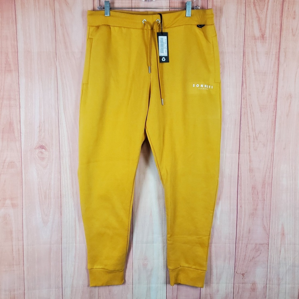 Sonneti London Jogger Pants Mens XL Yellow Lined Tapered Leg Drawstring Running
